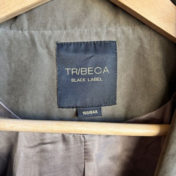 Tribeca Double Breasted Green & Dark Blue Trench Jacket Long Coat Woman Sz M - Picture 5 of 10